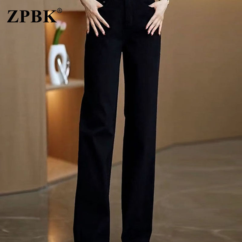 时尚窄版直筒牛仔裤子女2025秋冬新款高腰显瘦垂感休闲百搭阔腿裤