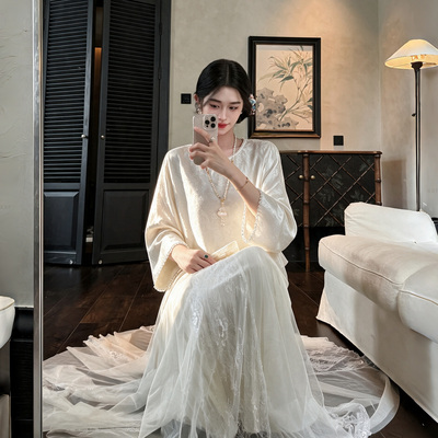 E2026秋季新中式国风提花钉珠圆领衬衫女百搭打底小衫上衣G0141