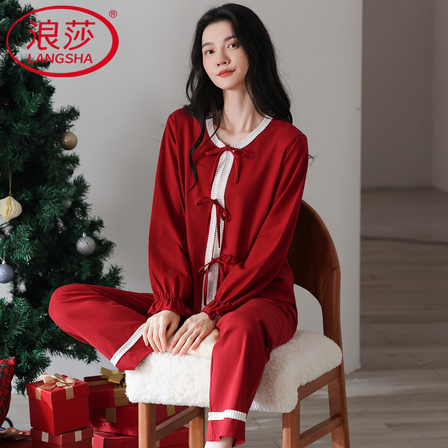 浪莎纯棉睡衣女款马年红色本命年长袖长裤2026新款结婚家居服套装