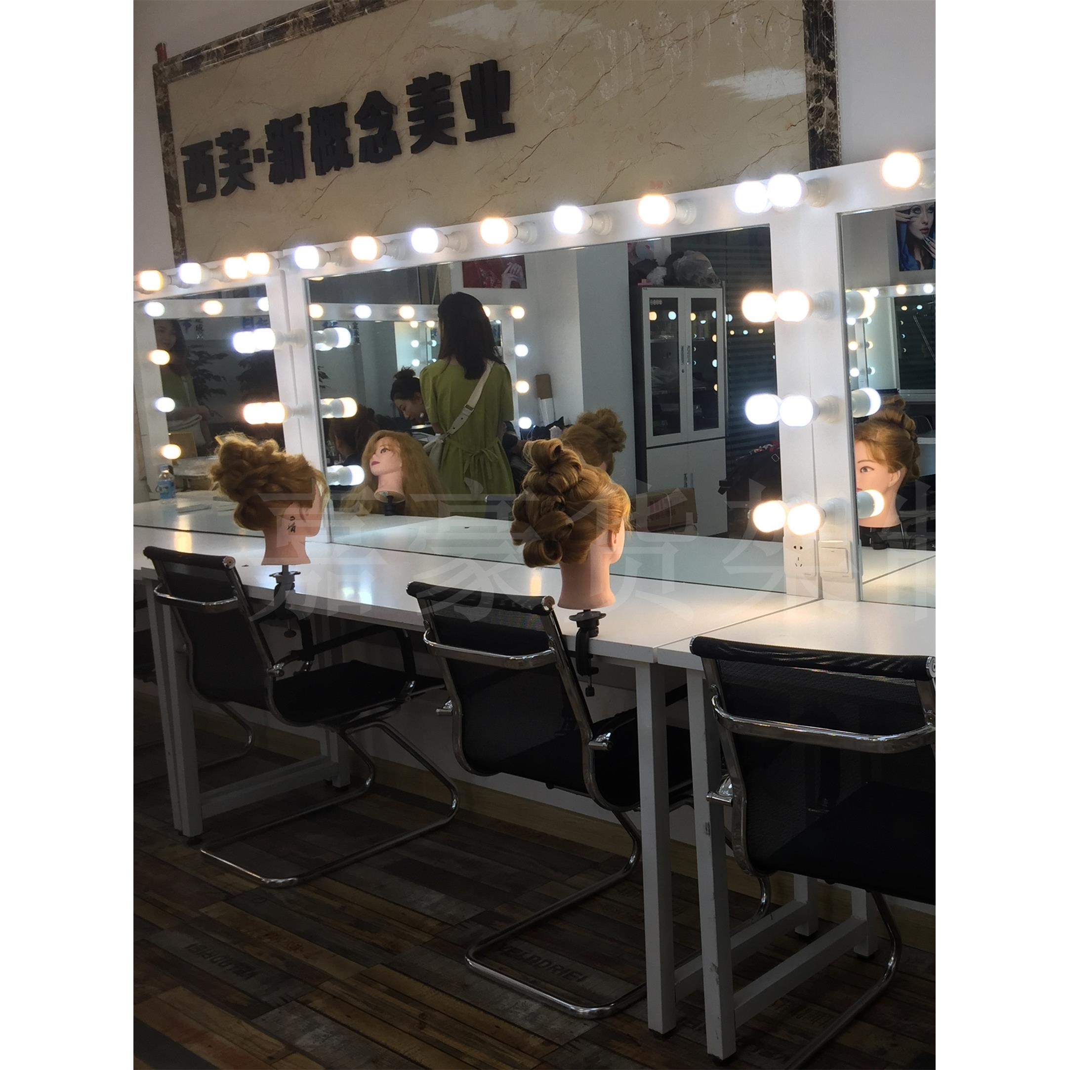 订做加长款烤漆美容美发铁艺化妆镜工作室铁艺化妆台带灯化妆镜框