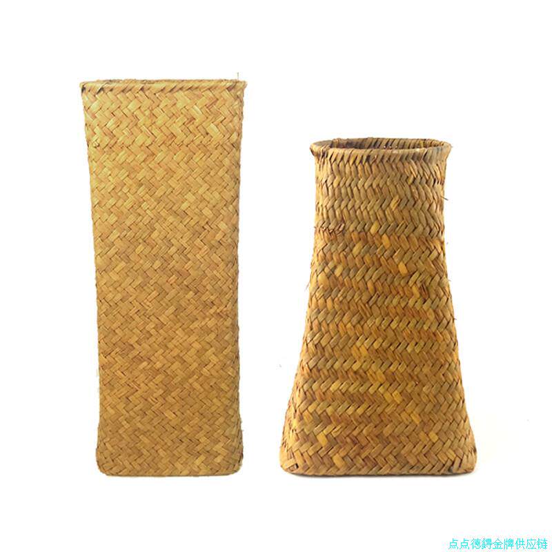 复古北欧编织花瓶草编藤编客厅装饰干花插花花篮小花瓶花盆花器*