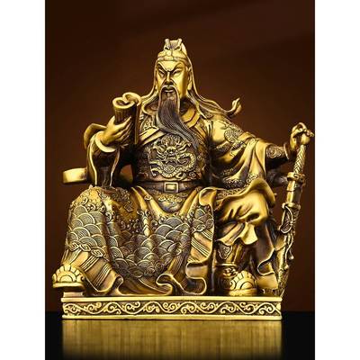 铜质关羽关二爷坐禅如读书关公春秋关公饰品客厅铜质关公开馆礼大