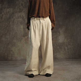 GongheRepub共和 原胚色天丝亚麻洗皱肌理感廓形垂感慵懒阔腿长裤