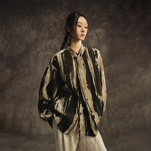 GongheRepub共和 墨染不规则立领 洗皱肌理挺阔 蝙蝠袖设计感衬衫