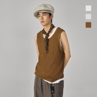 共和波浪纹宽松背心夏季多色基础