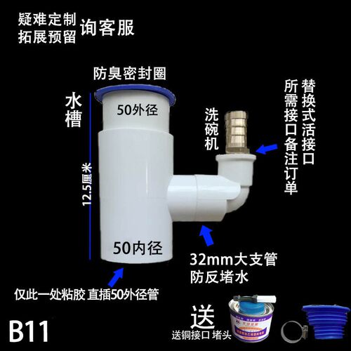 洗碗机洗衣机水槽下水管排水三通PVC出水管50管40管