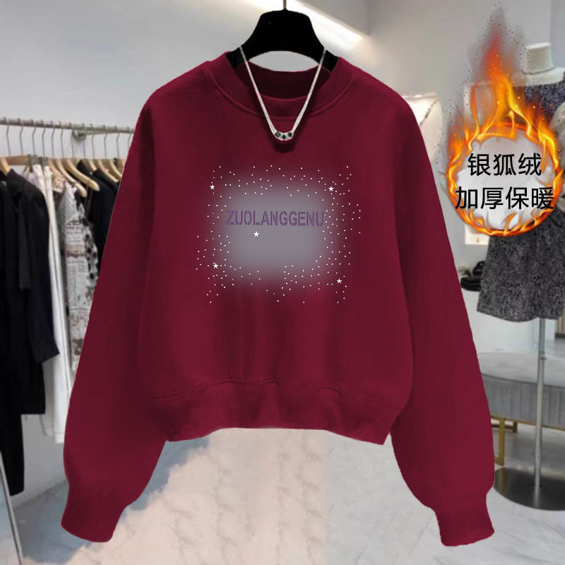 2025女款春秋冬华棉圆领宽松大码外套加绒/不加绒小个子短款卫衣