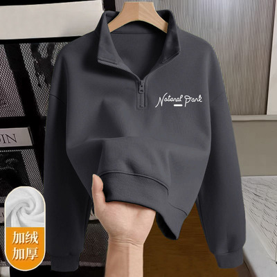 半拉链卫衣女2025冬季新款华棉小个子洋气印花设计感小众短款外套