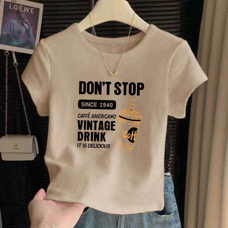 小个子时尚短袖印花别致纯棉圆领短款上衣女2026夏季新款宽松T恤