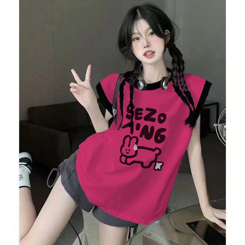 宽松夏季大码显瘦圆领2025新款薄款上衣女纯棉无袖背心卡通印花