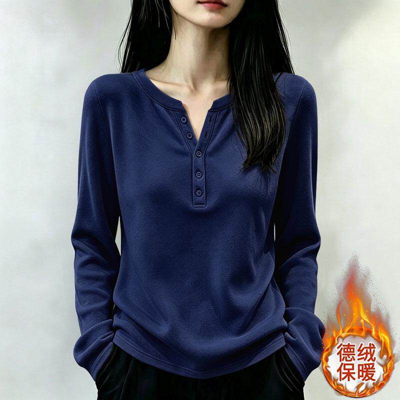 德绒保暖纯色ins风V领显瘦胖mm春