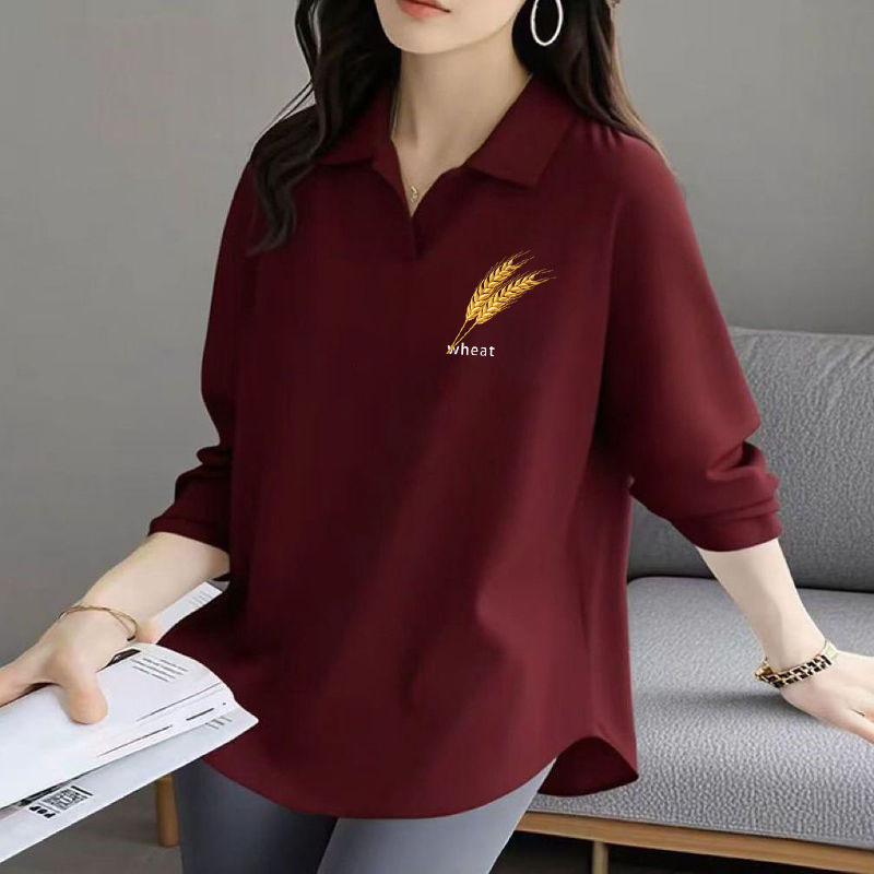 简约不规则下摆POLO衫2025秋季新款100%纯棉长袖百搭大码女士T恤