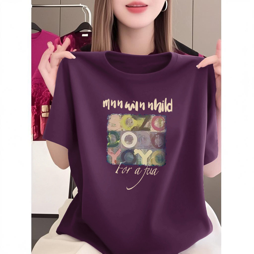 100%纯棉圆领t恤女宽松时尚印花小众短袖印花显瘦体恤ins上衣潮