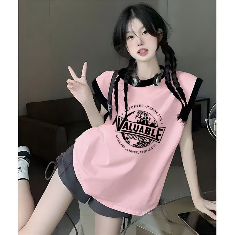 纯棉慵懒风夏季辣妹无袖拼接背心T恤宽松显瘦百搭休闲时尚体恤衫