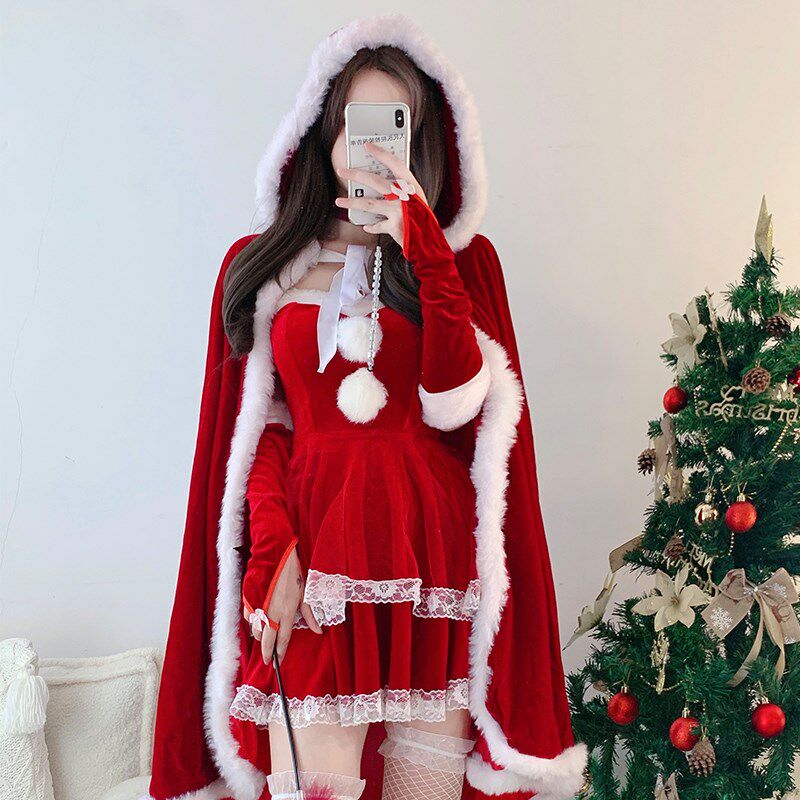 速发性感圣d诞节日服装粉色兔女郎纯欲制服夜店演出服新年披风战