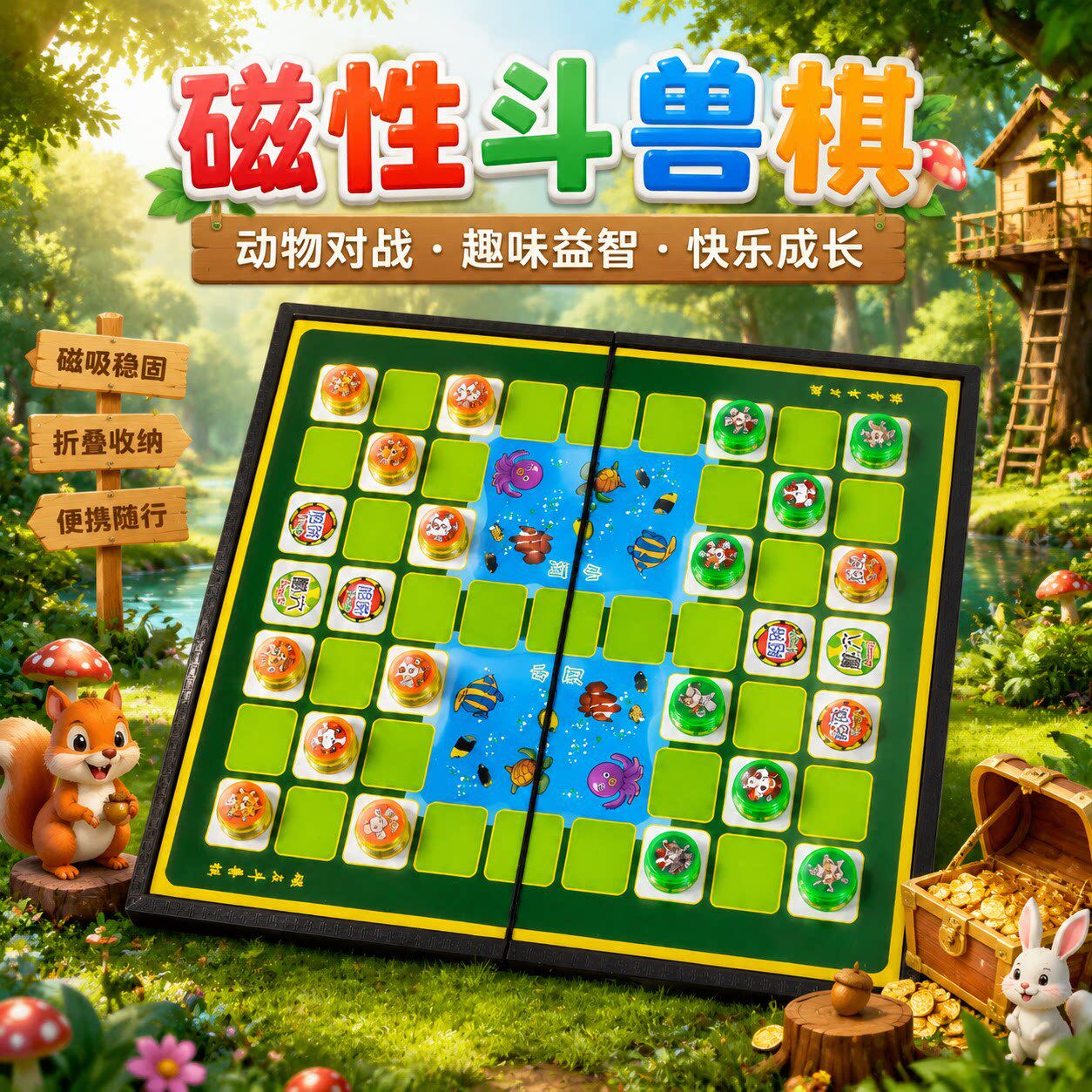斗兽棋小学生磁性桌游儿童益智类游戏大号折叠跳棋飞行棋围棋玩具