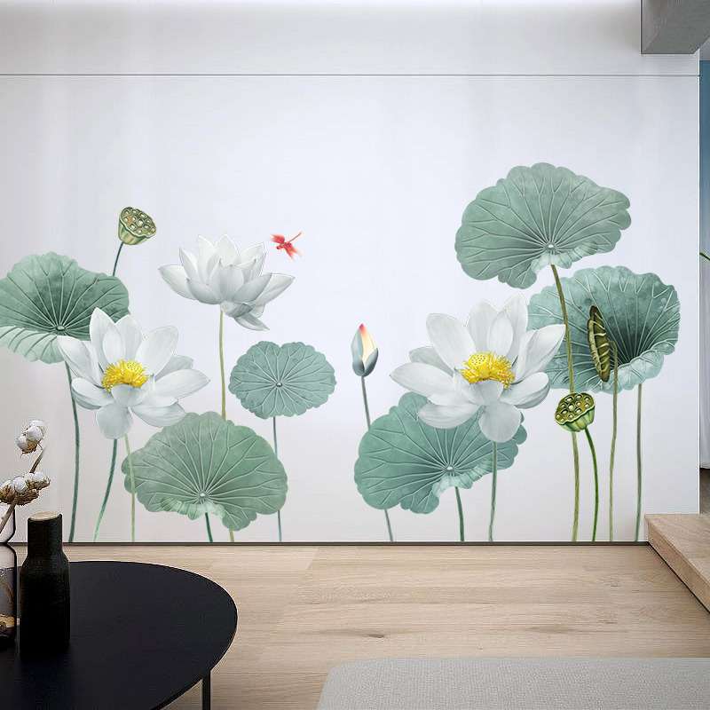 卫生间玻璃门贴画3d立体荷花佛系莲花墙贴纸墙壁床头自粘防水装饰图片
