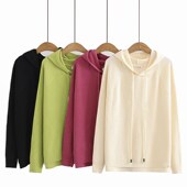 胖mm遮肚上衣藏肉春装 时尚 简约百搭宽松长袖 连帽毛衣女大码 针织衫