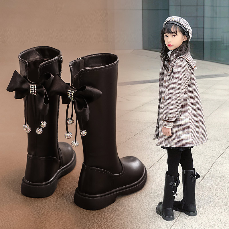 女童鞋儿童长靴子2022新款秋冬款长筒高筒公P主加绒二棉鞋冬季时