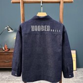 牛仔衬衣男秋季 外套字母刺绣潮 休闲衬衫 新款 简约纯色字母刺绣工装