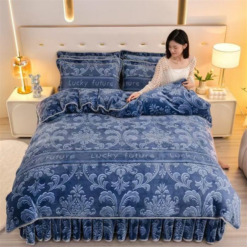 新款欧式牛奶绒四件套加厚保暖冬季加绒床单被套床裙款床上用品