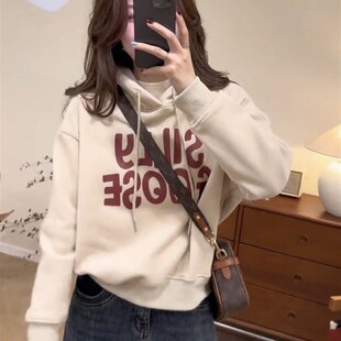 短款连帽加厚加绒卫衣女款秋冬季2023新款爆款时尚洋派宽松上衣女