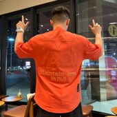 百搭宽松透气打底衫 夏季 情侣款 时尚 男士 潮牌重工刺绣字母圆领短袖