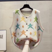 开衫 宽松圆领针织马甲背心女2025春秋新款 宽松外穿马夹毛衣坎肩潮