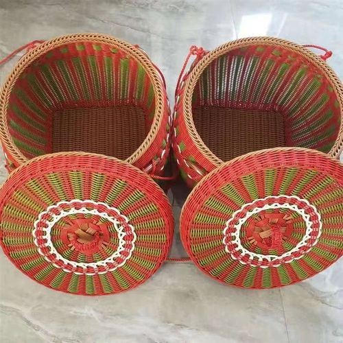 精品喜庆箩筐一对结婚进新房新年淘米簸箕稻谷拜神筐纯手工编织筐