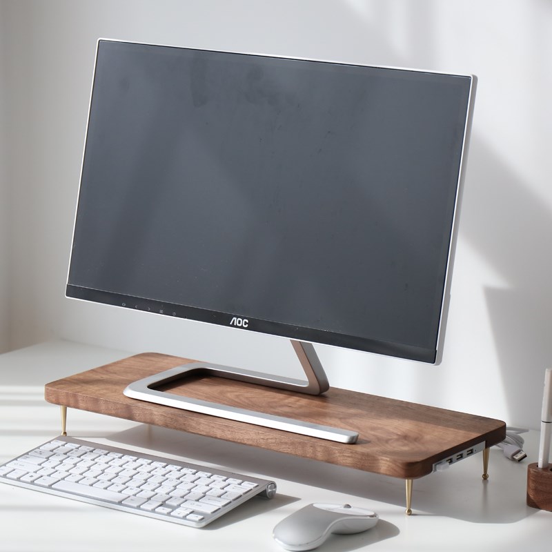 黑胡桃木实d木桌面整理架收纳架底座屏幕支架托架台式显示器增高