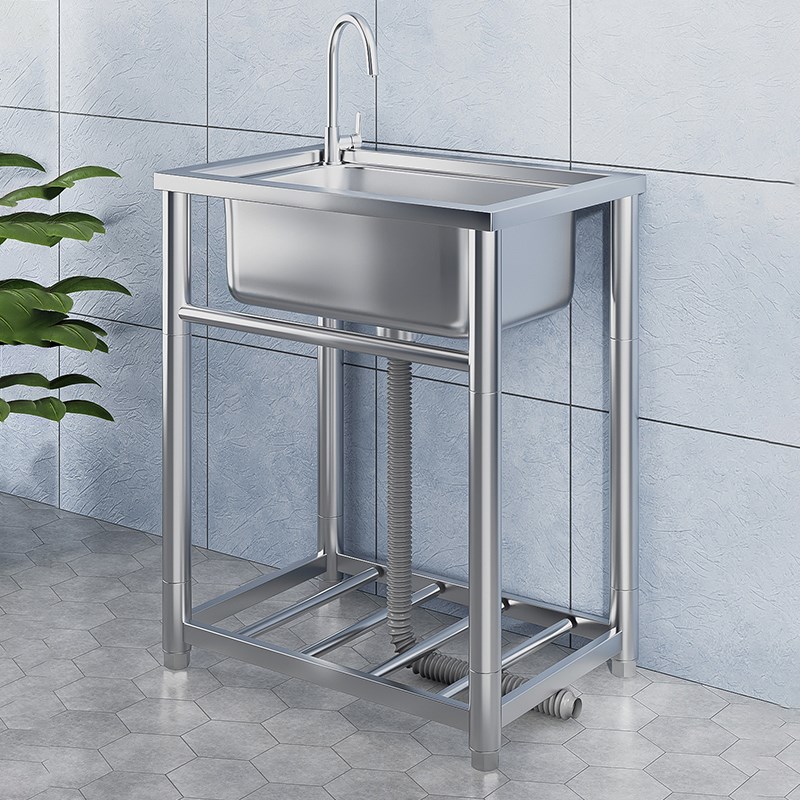 304不锈钢厨房水槽大单槽带支架家用洗菜盆加厚水池洗碗槽洗手池