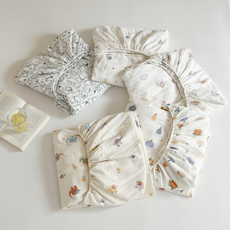 A类双层纱单件床单全棉纯棉单人床1.5可爱卡通印花床笠床垫保护套