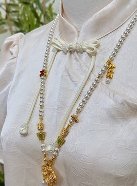 镶钻花开富贵锁包吊坠镶嵌琴棋书画錾刻古法金项链毛衣链