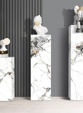 大理石底座客厅石材台立柱墩子玄关落地岩板装饰品摆件雕塑展示台