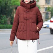 羽绒棉服女中国风短款 连帽棉袄时尚 大码 2024新款 装 棉衣保暖外套女