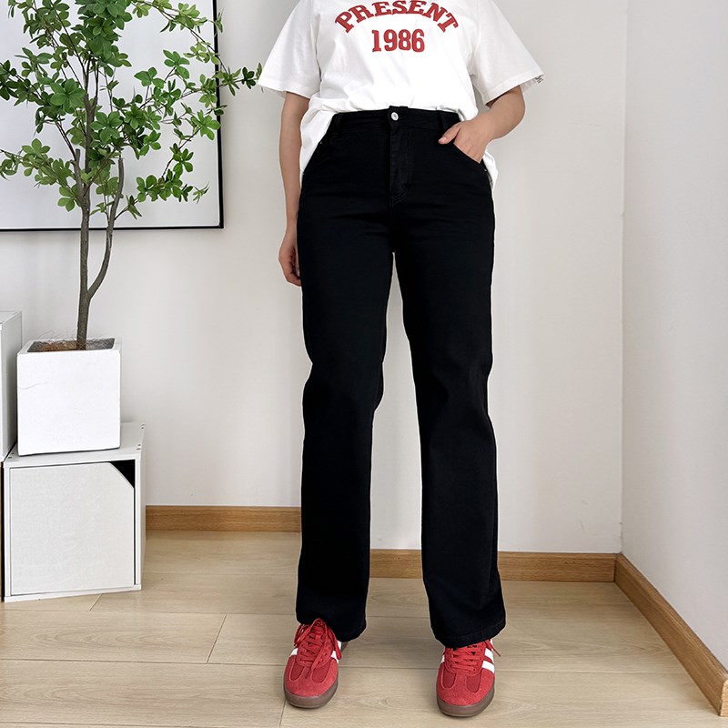 大码女装窄版直筒牛仔裤女2025夏季高腰宽松女裤显瘦黑色裤子胖mm