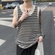 复古条纹设计感无袖 针织镂空冰丝凉感汗背心男女夏季 薄款 t恤坎肩