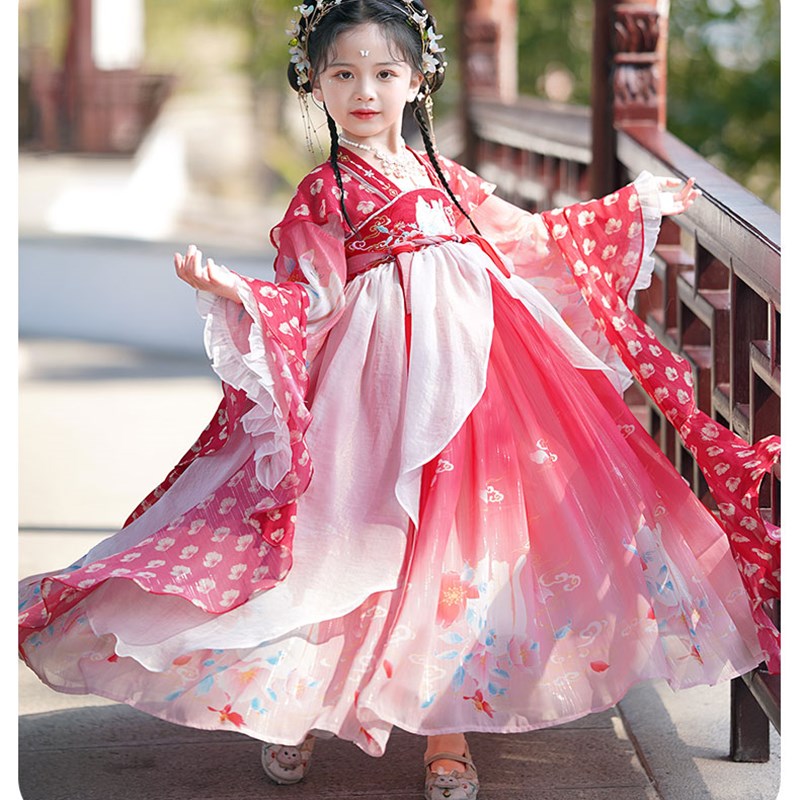 新款汉服女童古装儿童春夏款超仙襦裙中国风唐装小女孩公主连衣裙
