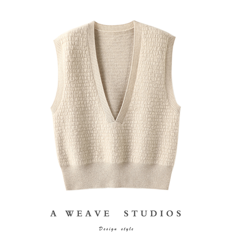 哇哇哇太好搭配了!加厚深V领羊绒背心女纯羊绒毛衣宽松坎肩马甲
