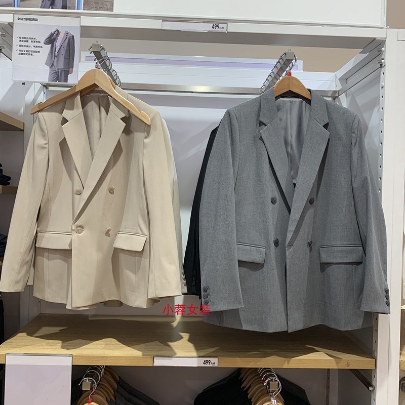 日单春季女装双排扣西装外套商务通勤西服职业正装气质上衣465473