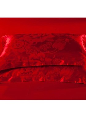 枕套套结婚玫红枕头丝绸大红色金色一对装紫色棉棉北欧粉色提花