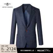 男士 外套男春季 羊毛丝麻混纺西服商务休闲蓝色单西修身 西装