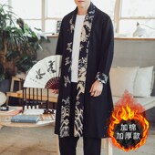 冬季 棉麻唐装 复古风潮牌褂子开衫 中国风男装 外套古装 风衣汉服披风
