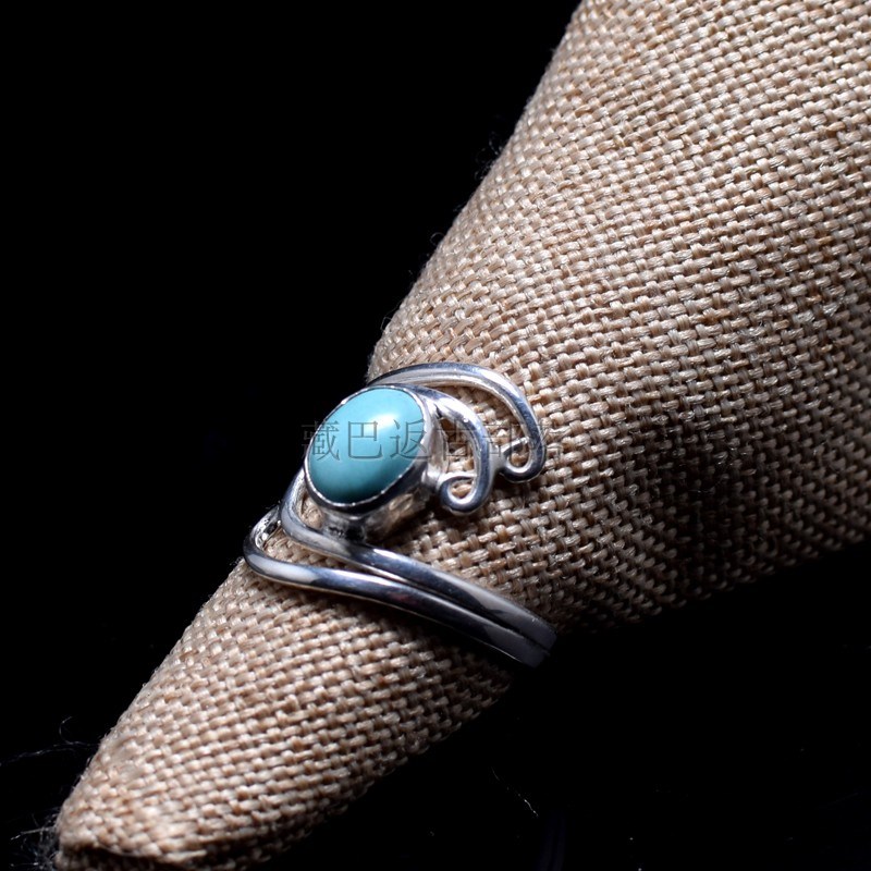 手工银戒指镶绿松石指环手工戒藏式民族风食指戒