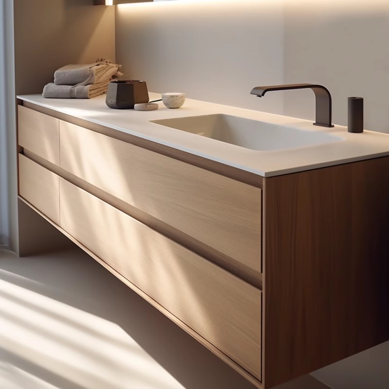 新款原木色浴室柜组合现代简约卫生间洗脸洗手盆洗漱台卫浴柜定制