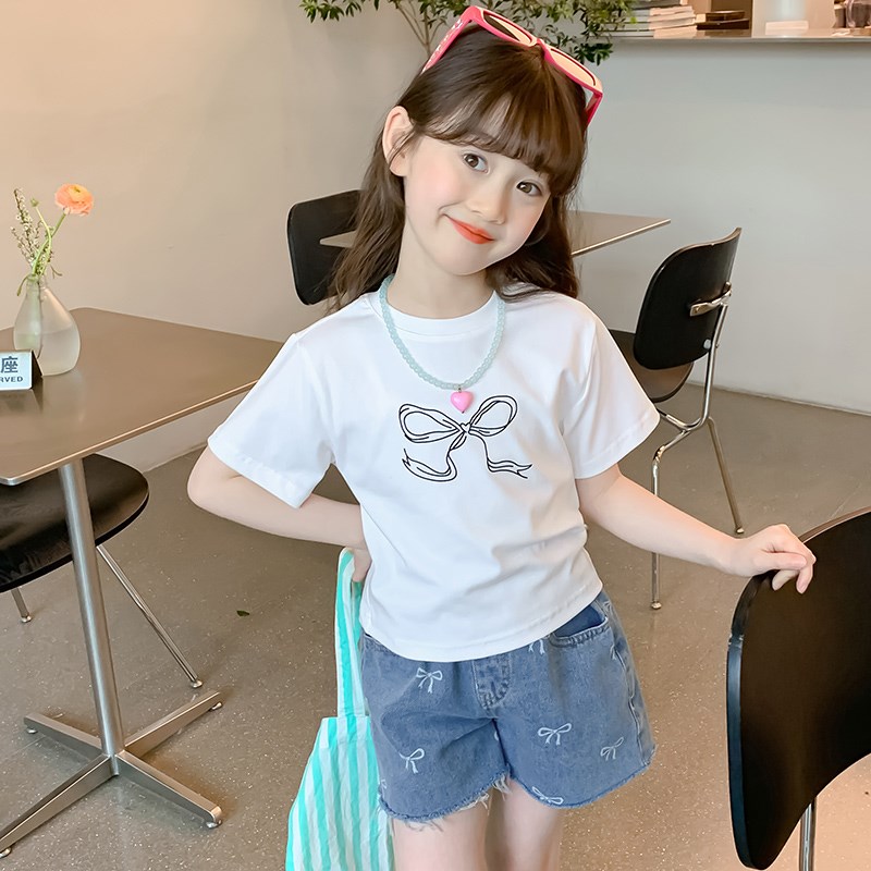 女童牛仔短d裤夏h装2024新款洋气儿童裤子夏季薄款小女孩休闲裤宽