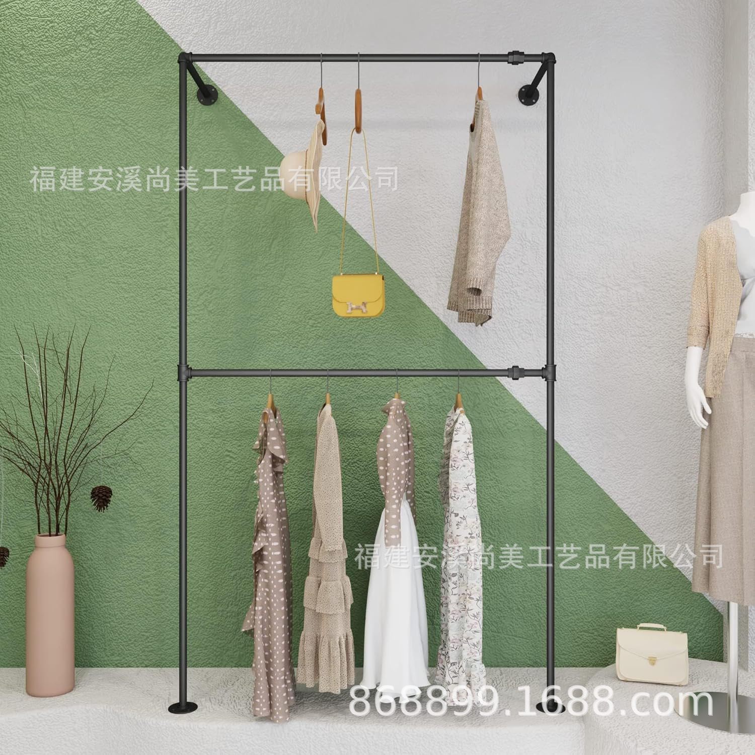 铁艺服装店服装架上墙圆管壁挂式展示架男女童装烤漆挂衣架批发