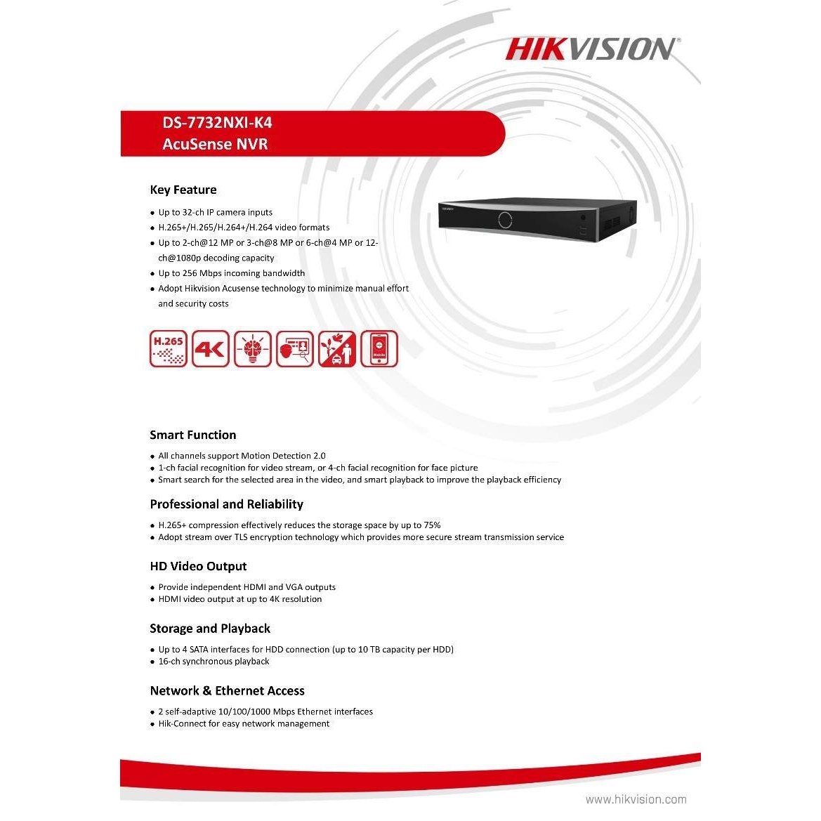 海康英文机DS-7732NXI-K4海外版hikvision English version NVR