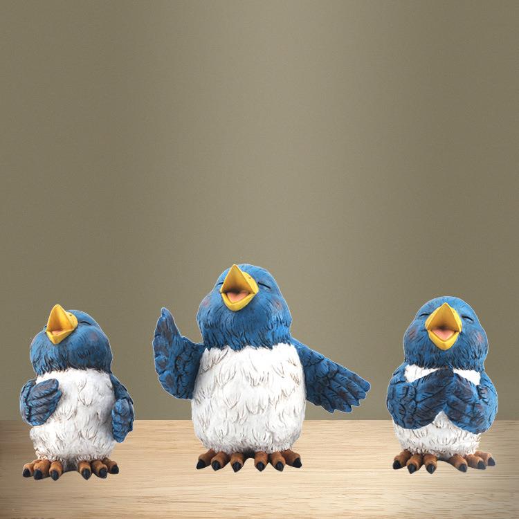 欧美田园风格套三冠蓝鸦歌咏者摆件树脂工艺品客厅卧室摆饰