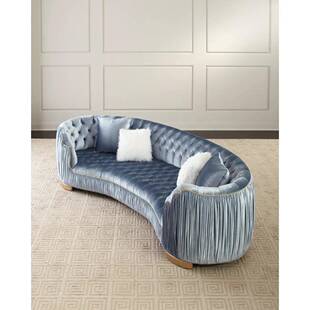 现代简约桤木沙发设计师手工褶皱沙发天鹅绒客厅直排三人沙发